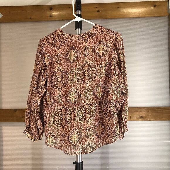 Madewell Kaleidoscope Drawstring Blouse Pink Purple Lined Button Down Blouse Sz - Picture 7 of 9